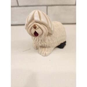 Vintage Artesania Rincondia Uruguay Clay & Enamel Shaggy Sheep Dog White & Black